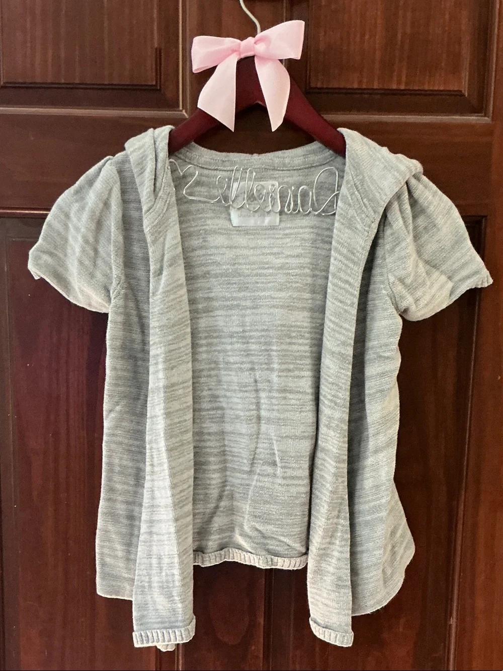 Justice Light Gray Short-Sleeve Hooded Cardigan